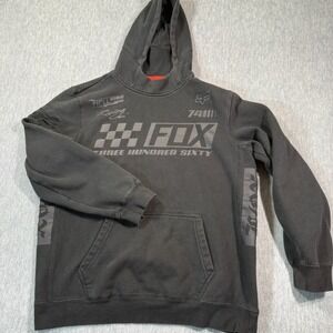 Fox Hoodie Men L Black Pullover Graphic Racing Logo Moto MX Sweatshirt Vintage